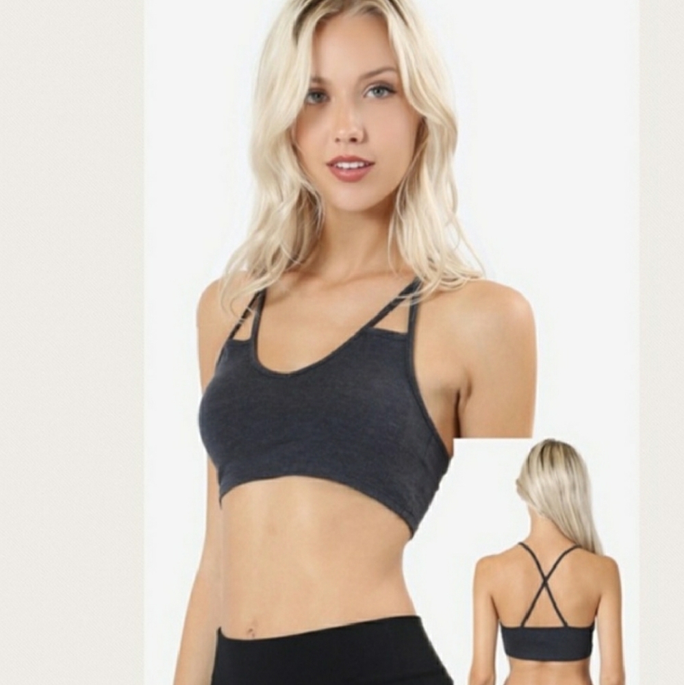 ⭐ 2 Pack Cute Gray Strappy Cage Bralettes Crop Top S M